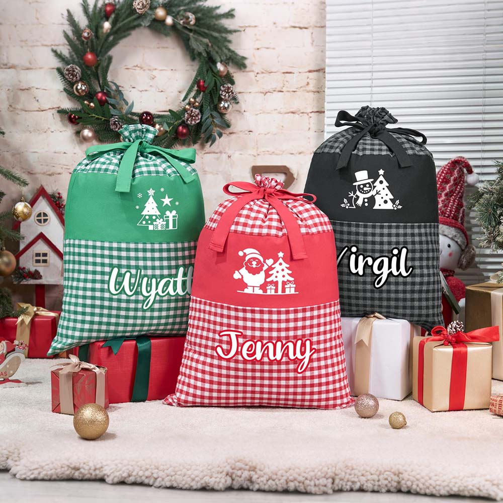 Personalized Christmas Custom Name Plaid Gift Bag | MCGift397