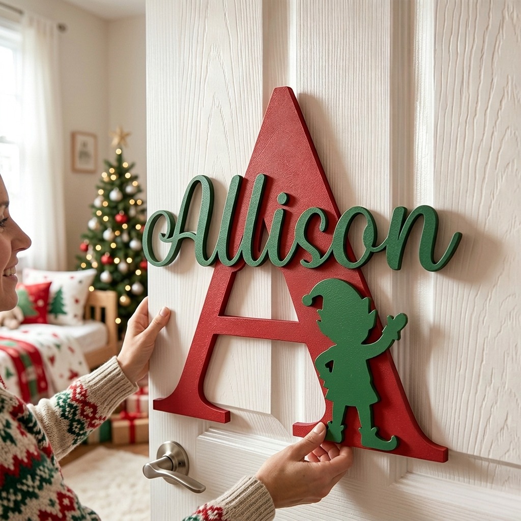 Personalized Christmas Monogram Door Decoration Name Sign | MCGift367