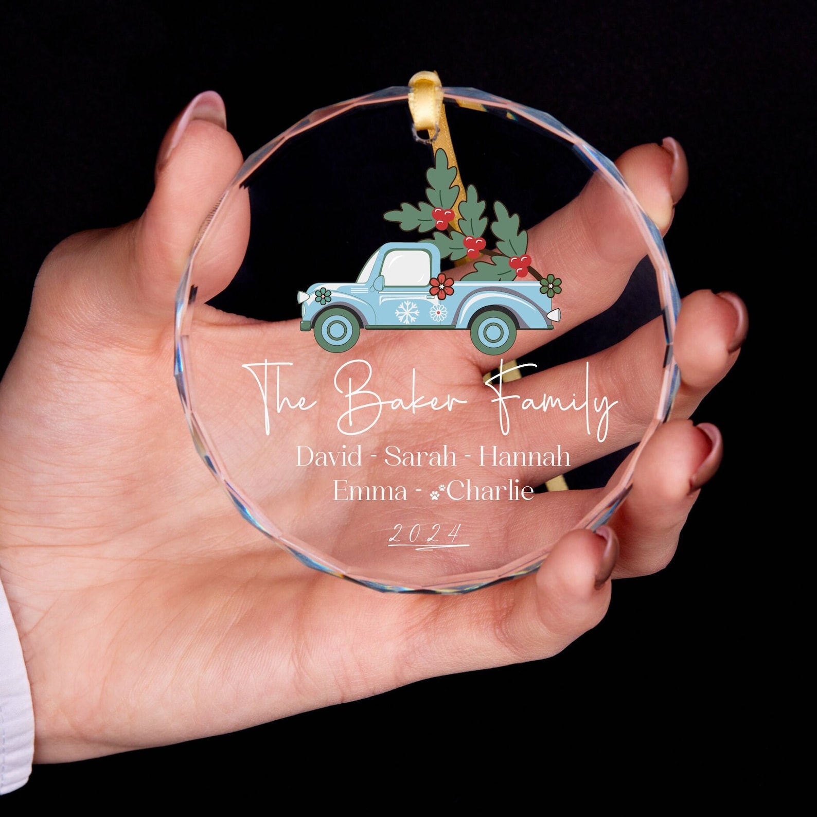 Personalized Glass Family Christmas Ornaments | CWGlass03