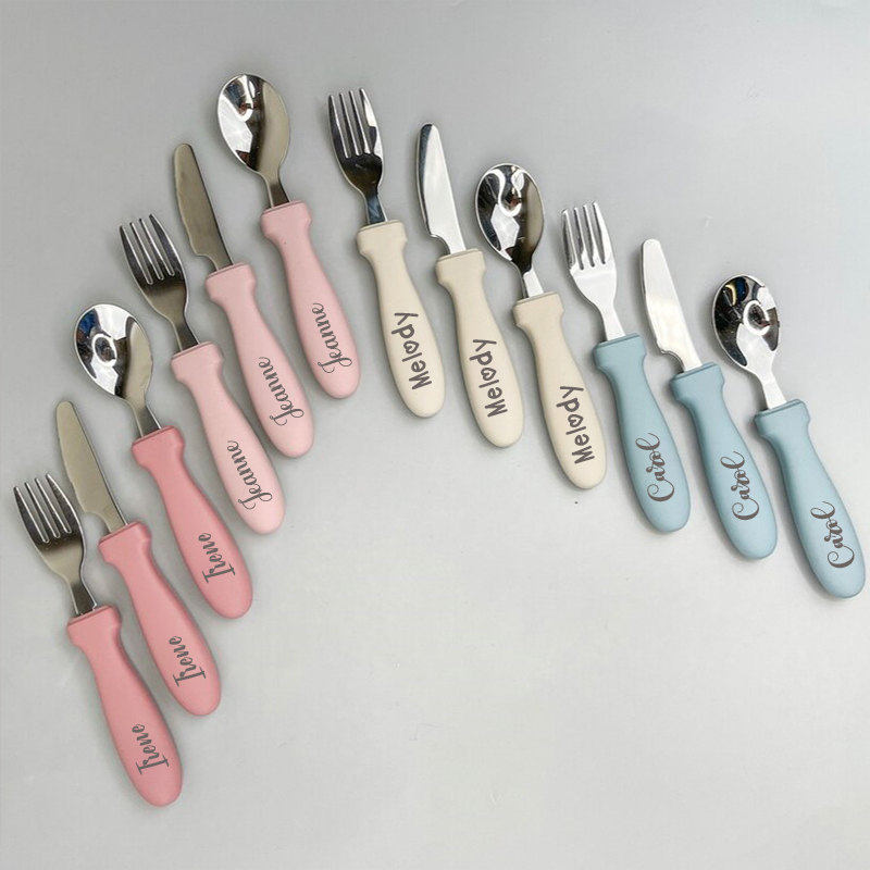 Personalised Kid Silicone Utensil Sets-Fork, Knife, Spoon  | CWBaby70
