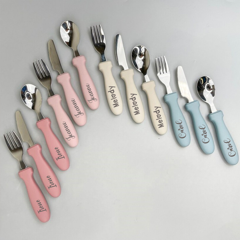 Personalised Kid Silicone Utensil Sets-Fork, Knife, Spoon  | CWBaby70