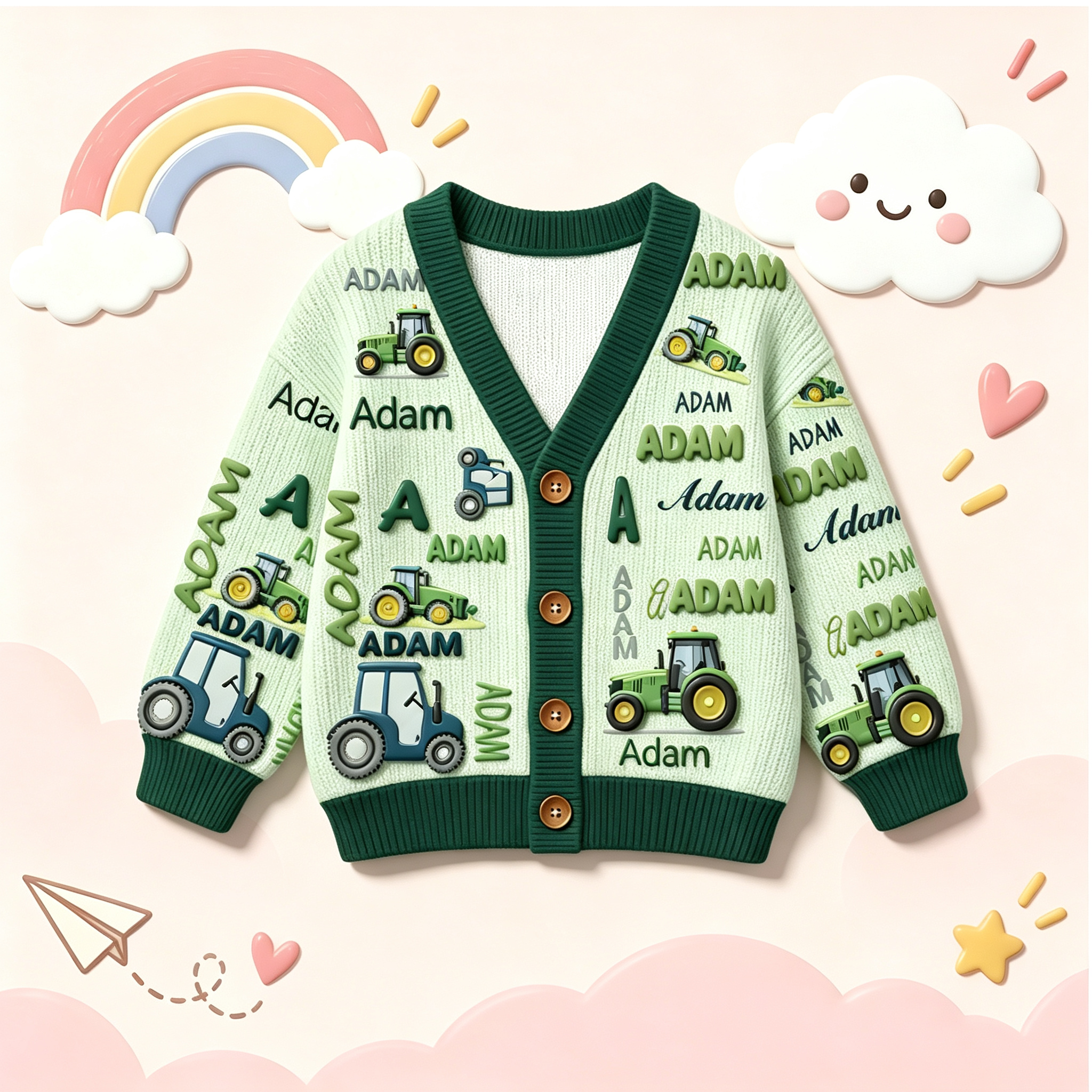Personalized Lovely Kids Tractor Knit Sweater | CWSweater28
