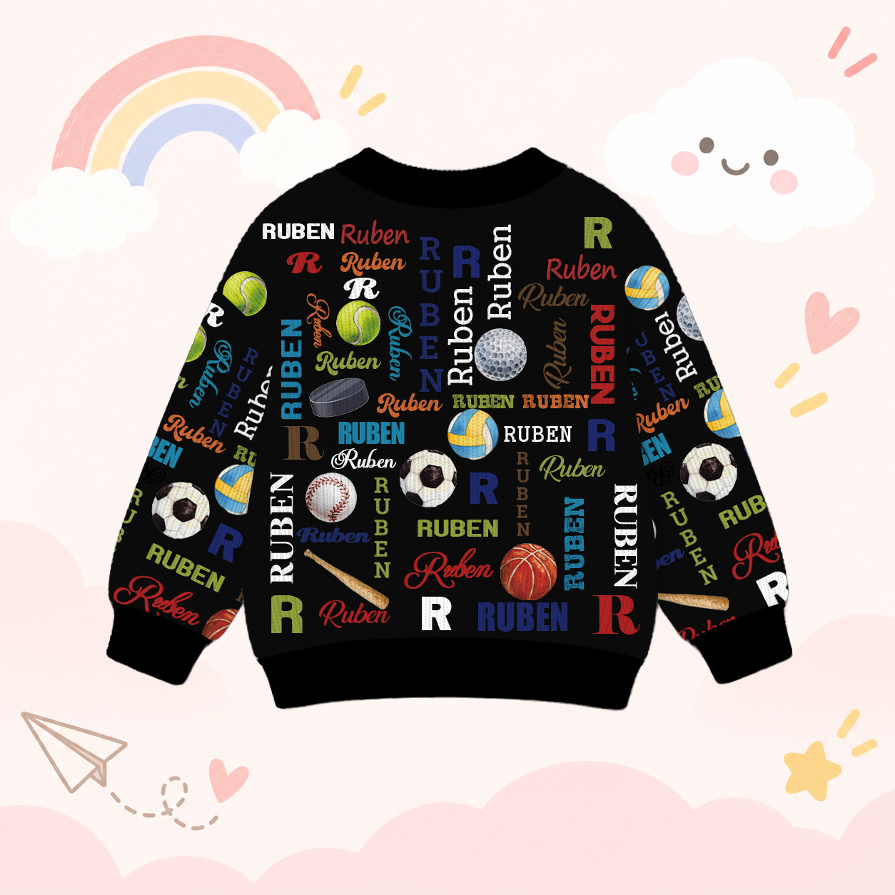 Personalized Lovely Kids Ball Sports Knit Sweater | CWSweater11