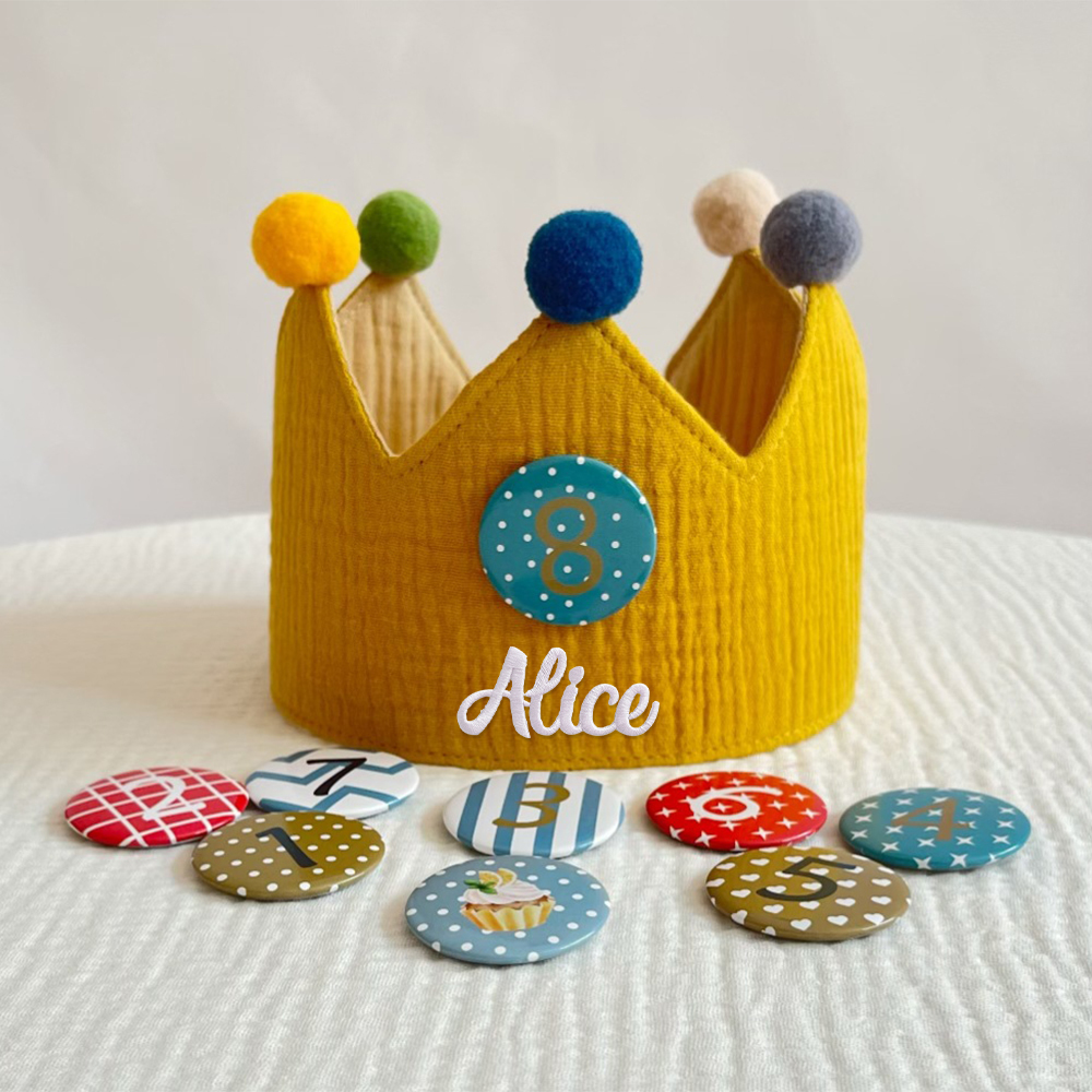Personalized Hand Embroidered Baby First Birthday Crown | CWBaby210