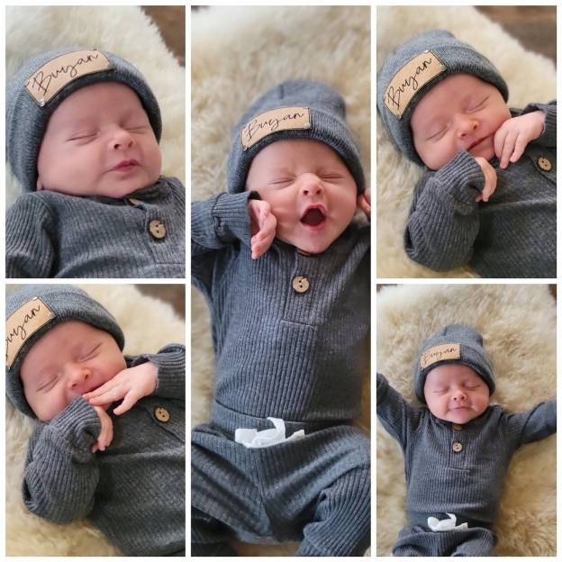 Personalized Leather Patch Baby Beanie Outfit Set | CWBaby84