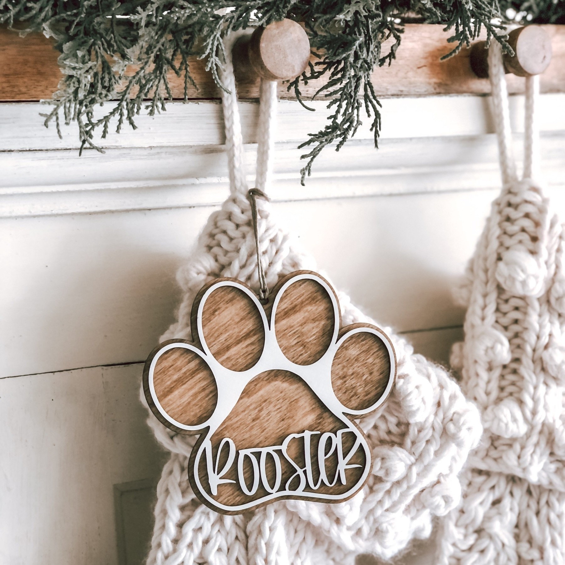Personalized Wooden Christmas Paw Stocking Tags | MCGift55