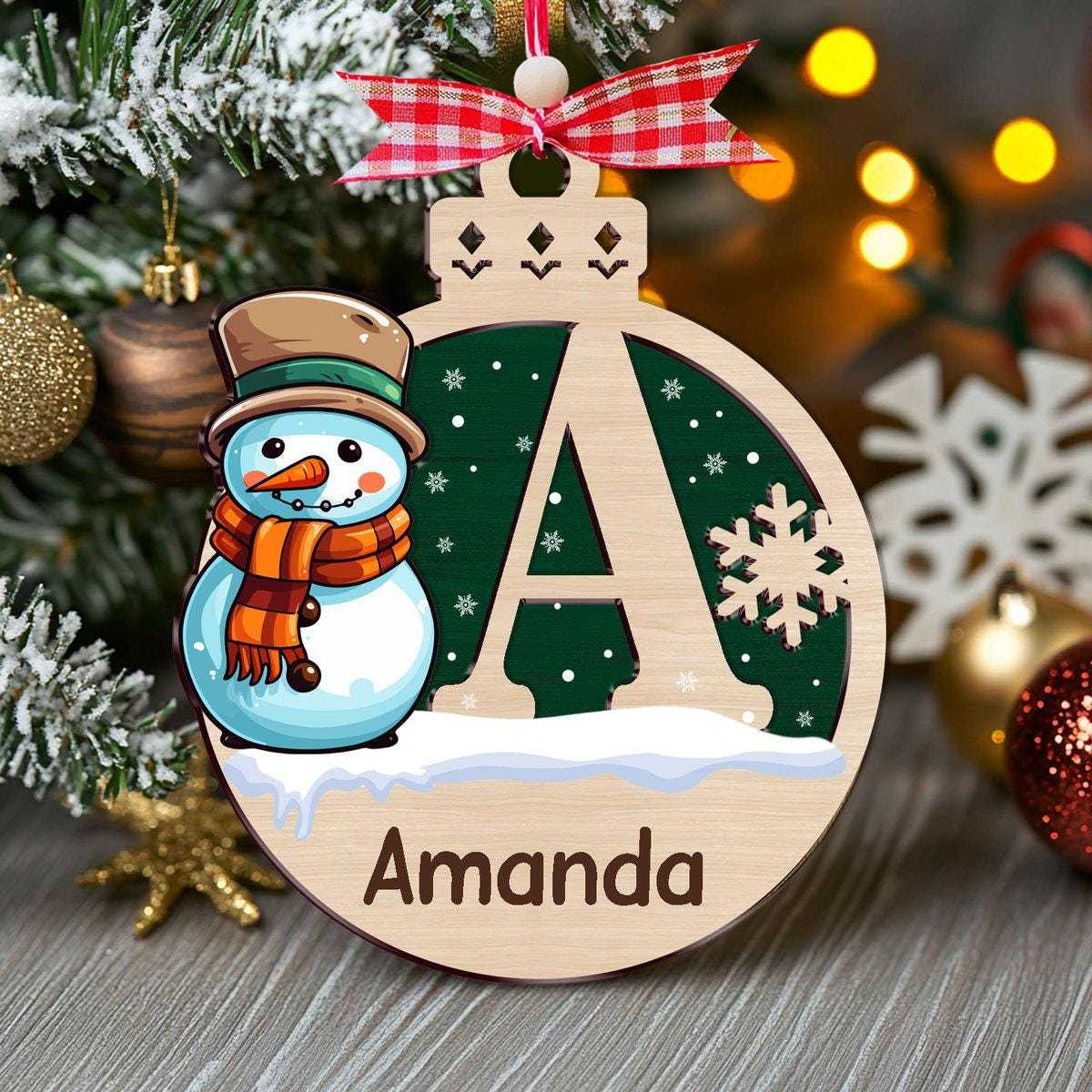 Personalized Snowman Christmas Wooden Ornament | MCGift194