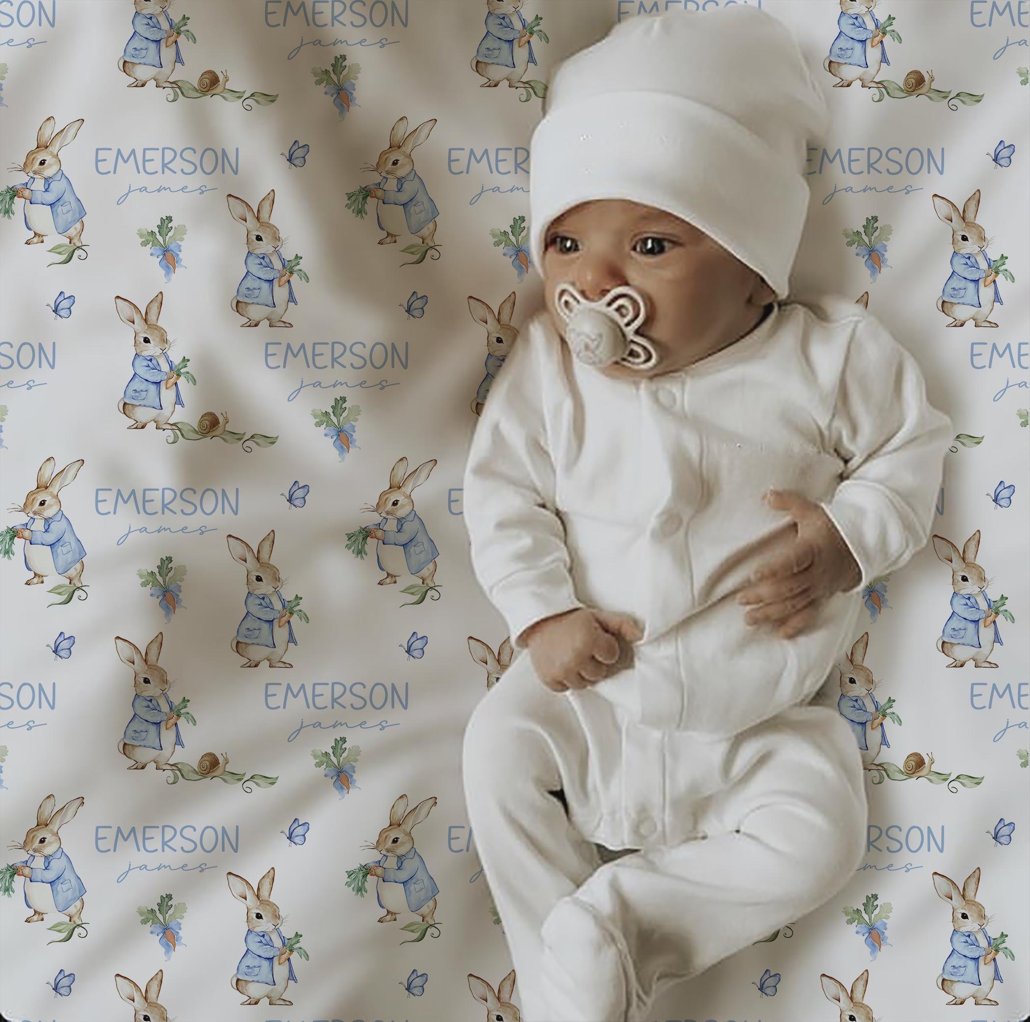 Personalized Bunny Bows Baby Easter Swaddle | BBBlanket37