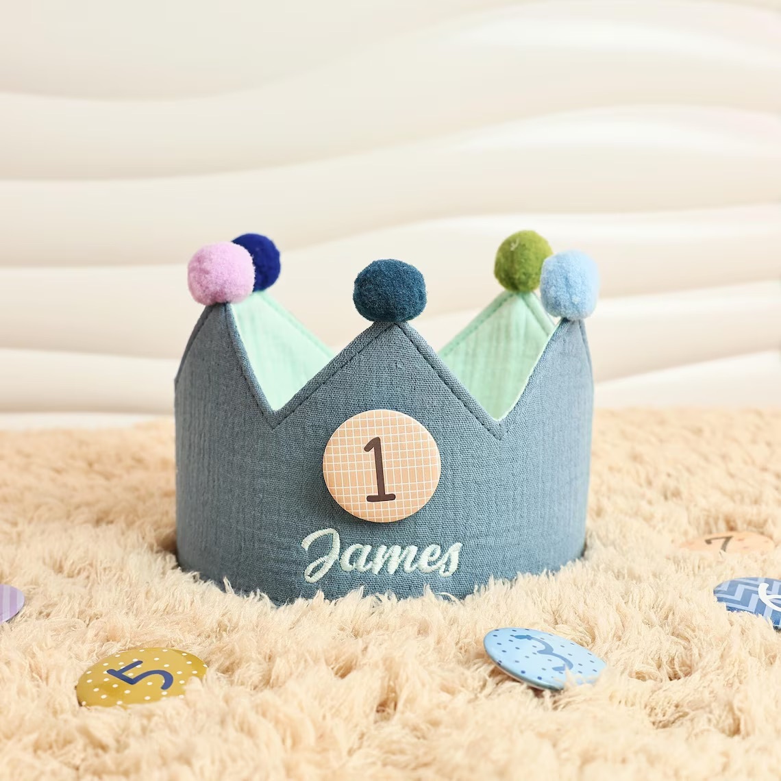 Personalized Hand Embroidered Baby First Birthday Crown | CWBaby210