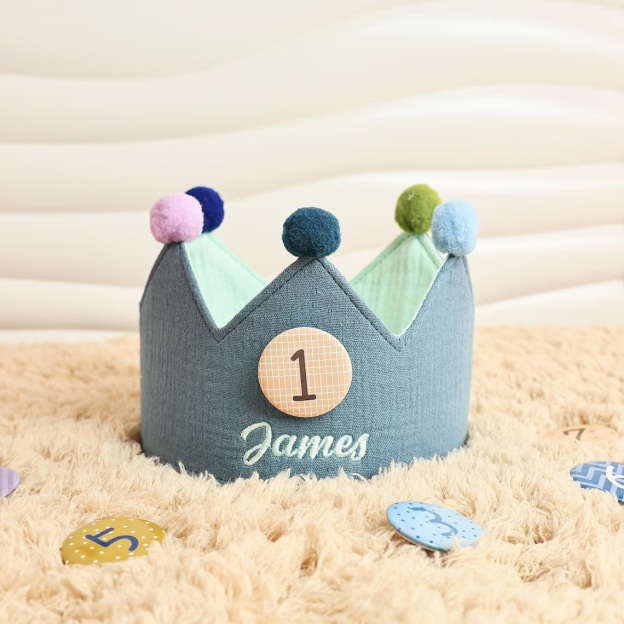 Personalized Hand Embroidered Baby First Birthday Crown | CWBaby210