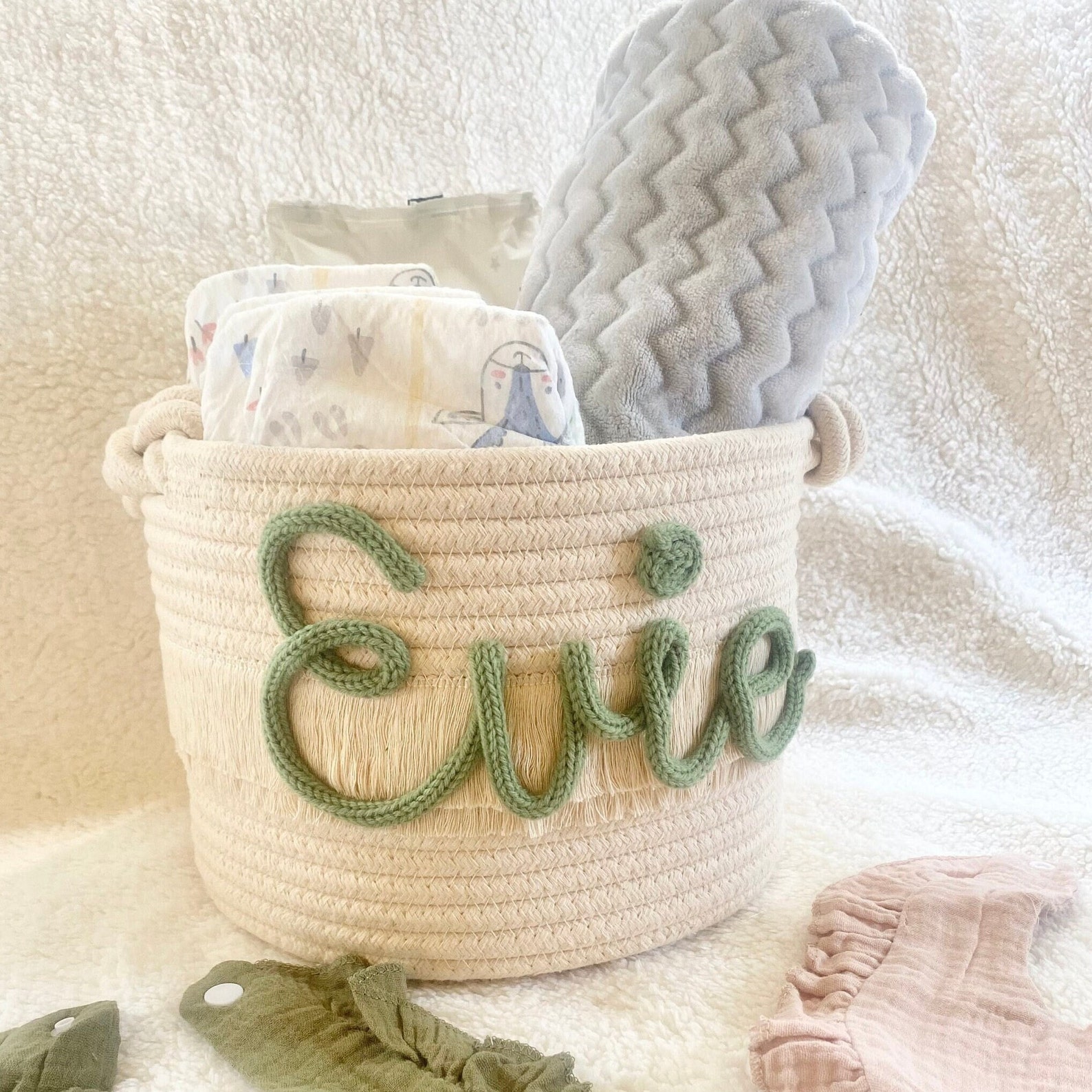 Personalized Knitted Wire Name Cotton Rope Basket | CWBaby91