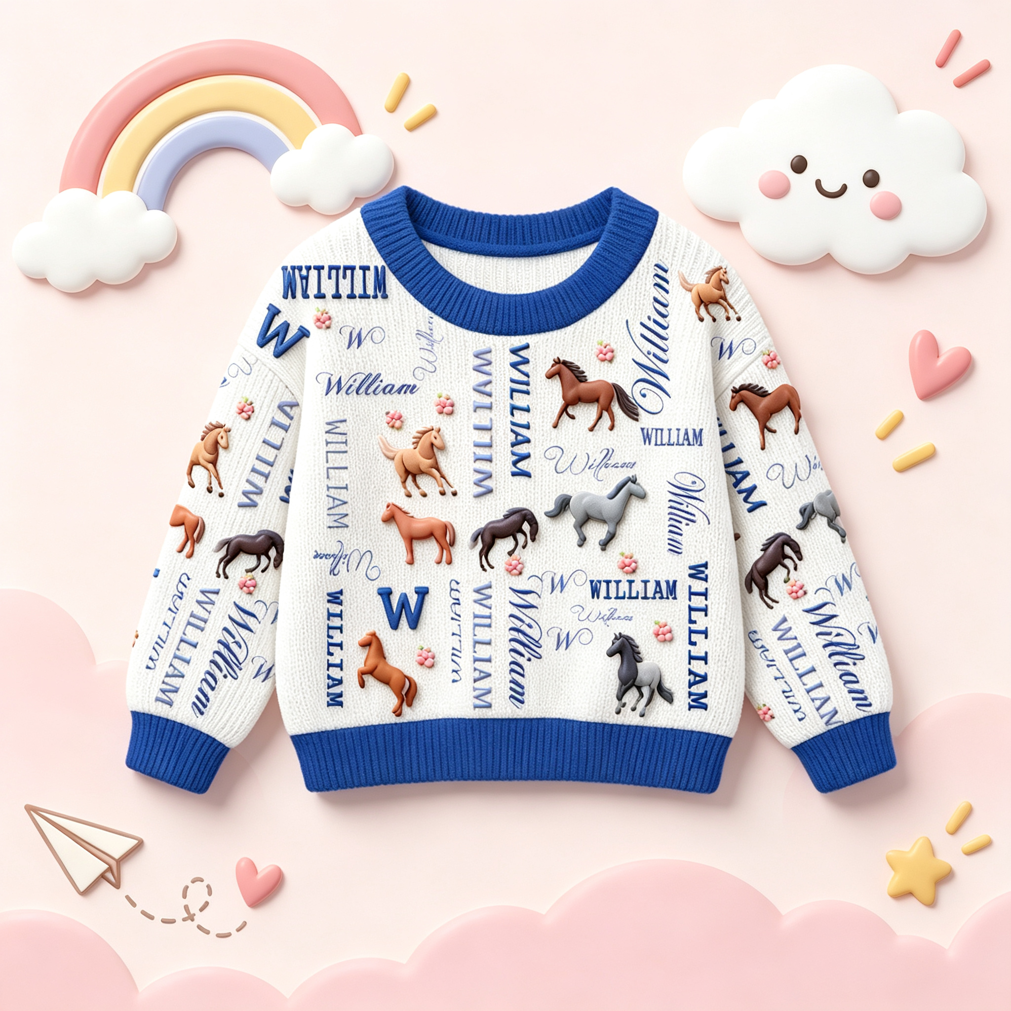 Personalized Lovely Kids Horse Knit Sweater | CWSweater27
