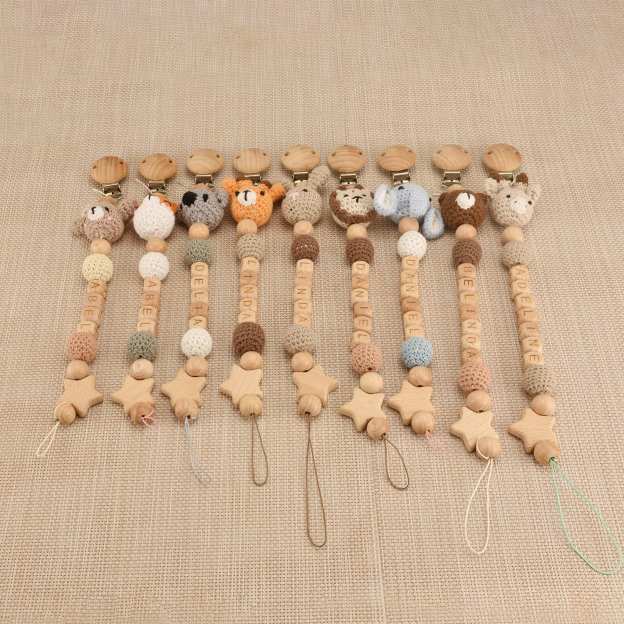 Personalized Baby Pacifier Crocheted Animal Clip | CWToy148