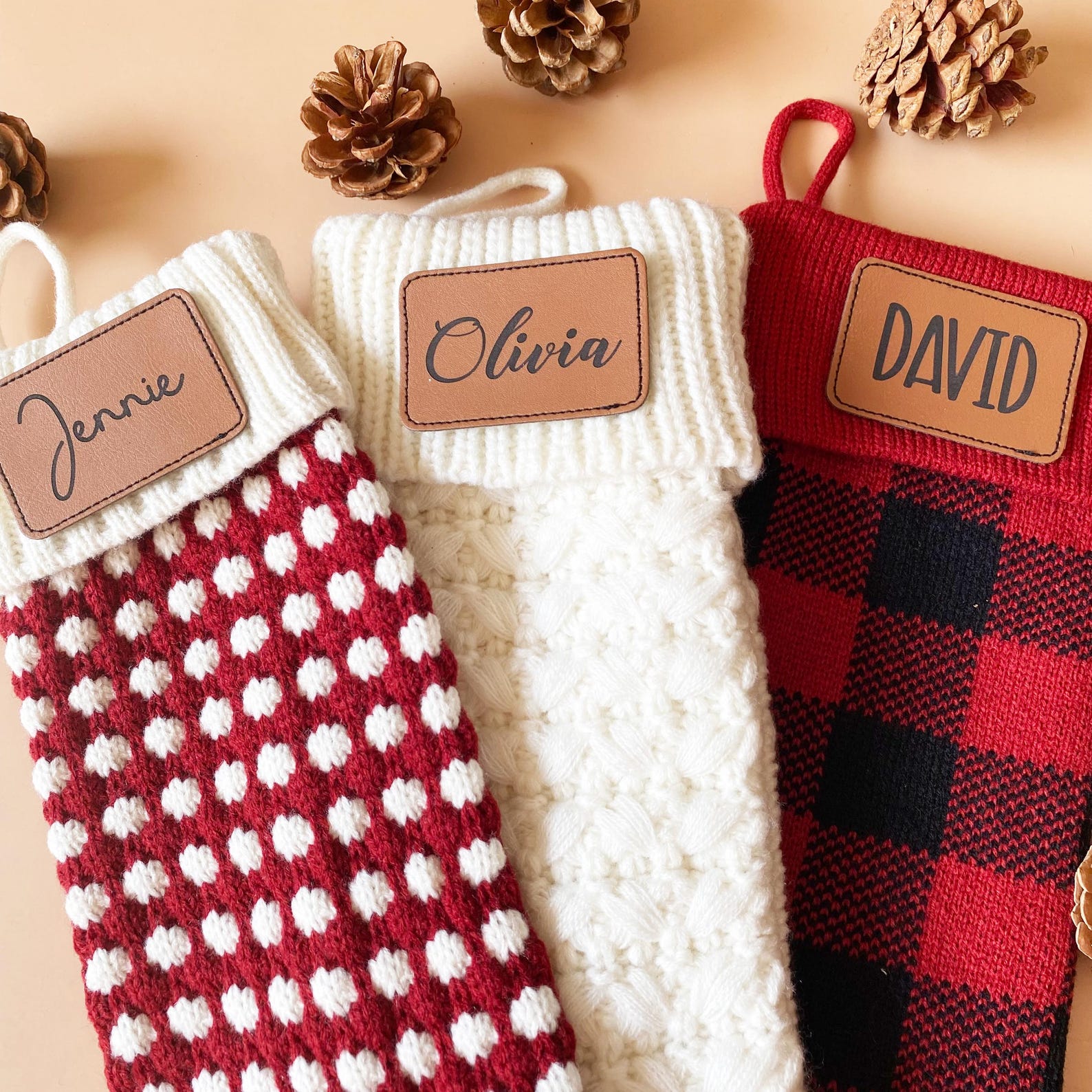 Personalized Leather Patch Christmas Stocking | MCGift84