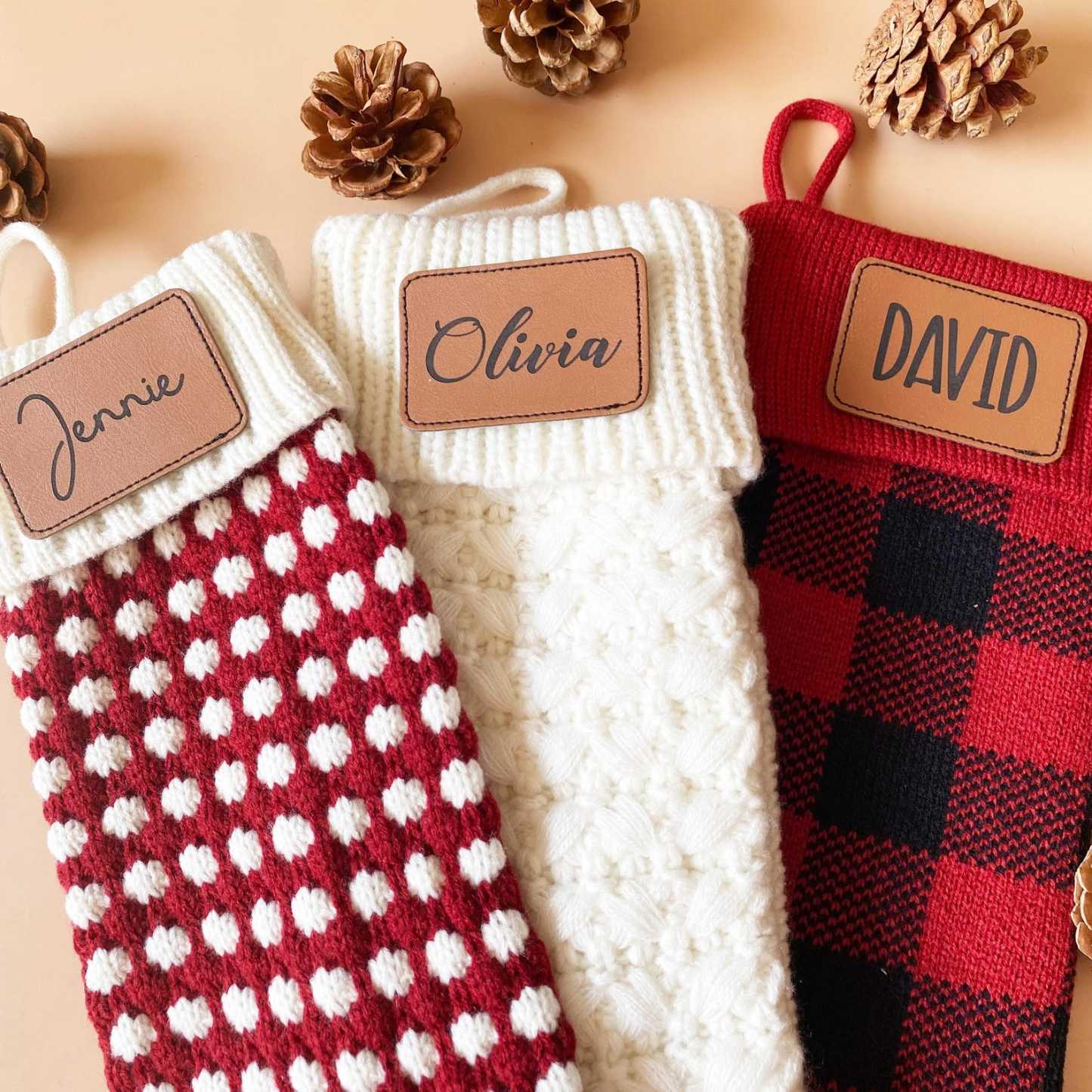 Personalized Leather Patch Christmas Stocking | MCGift84