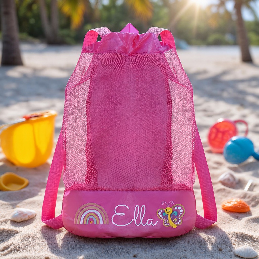 Personalized Mesh Adjustable Drawstring Beach Backpack | CWBeach199
