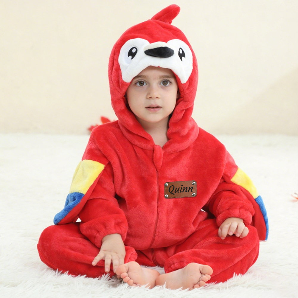 Personalized Leather Patch Baby Animal Romper  | CWBaby287