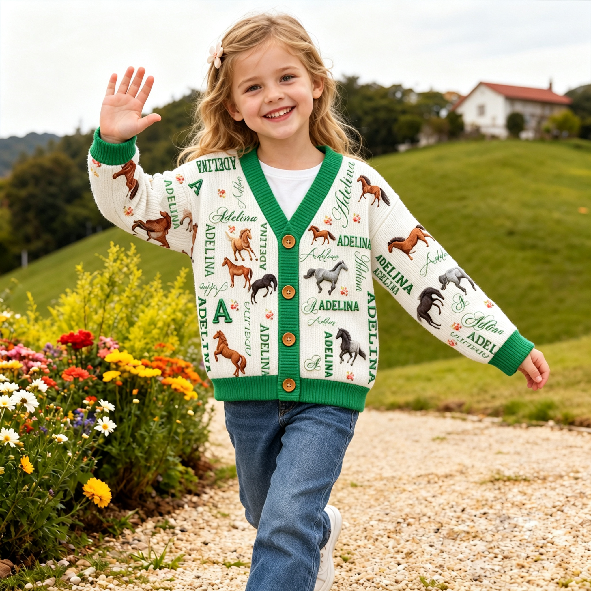 Personalized Lovely Kids Horse Knit Sweater | CWSweater27