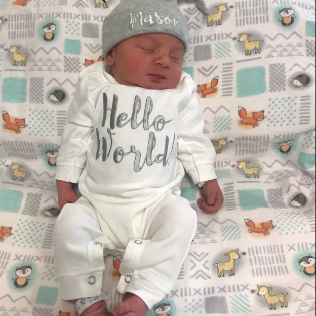 Personalized Embroidery Hello World Baby Coming Home  Ropmer and Hat Set | CWBaby161