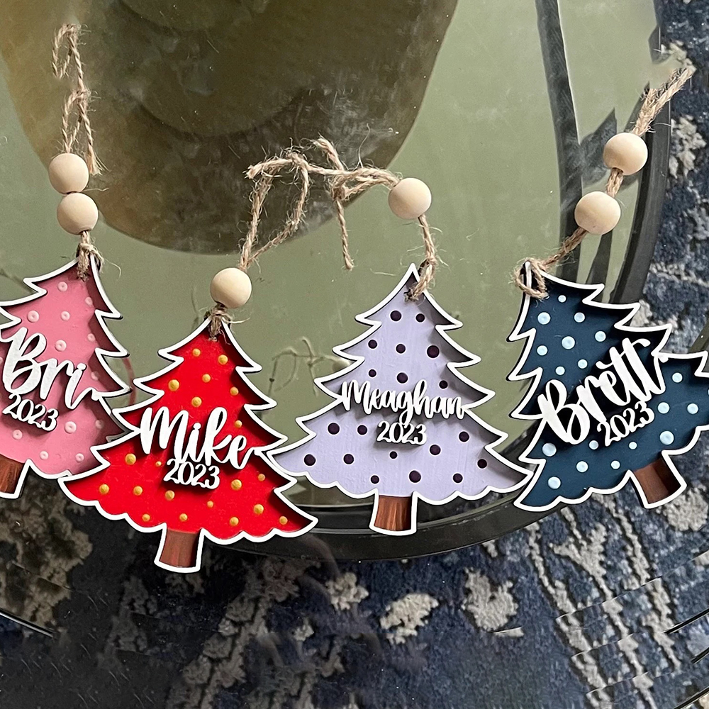 Personalized Colorful Christmas Tree Wood Ornament | MCGift69