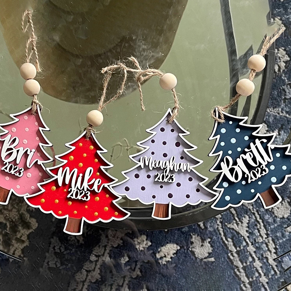 Personalized Colorful Christmas Tree Wood Ornament | MCGift69