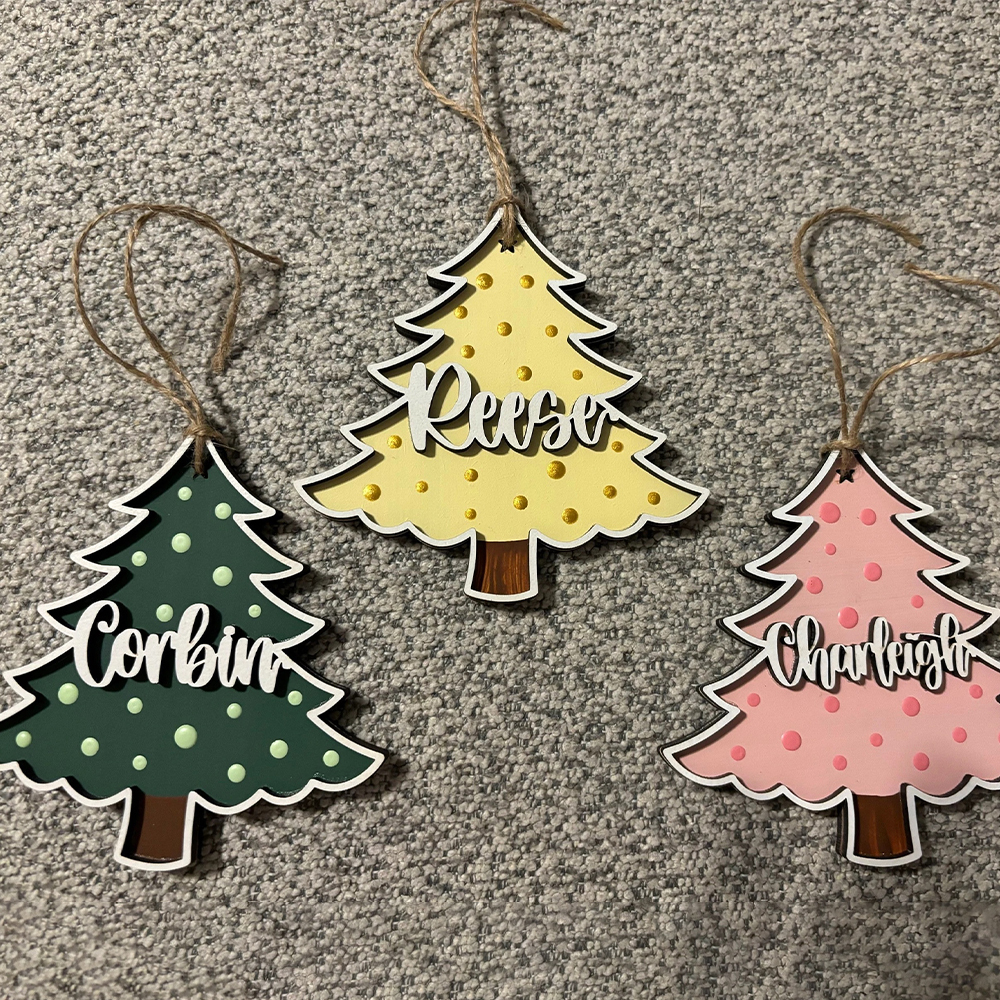 Personalized Colorful Christmas Tree Wood Ornament | MCGift69