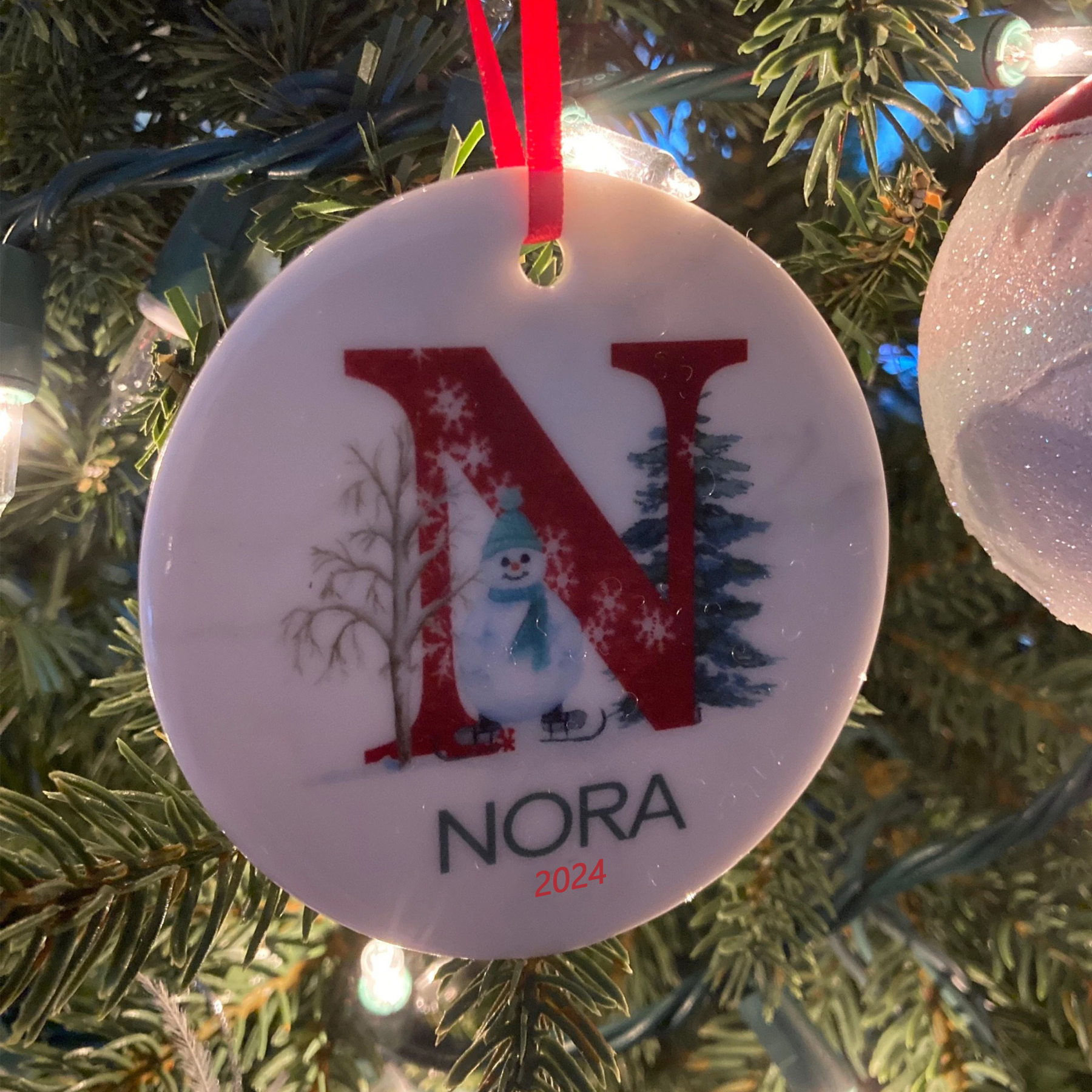 Personalized Christmas Snowman Monogram Ornaments Decoration | MCGift3609