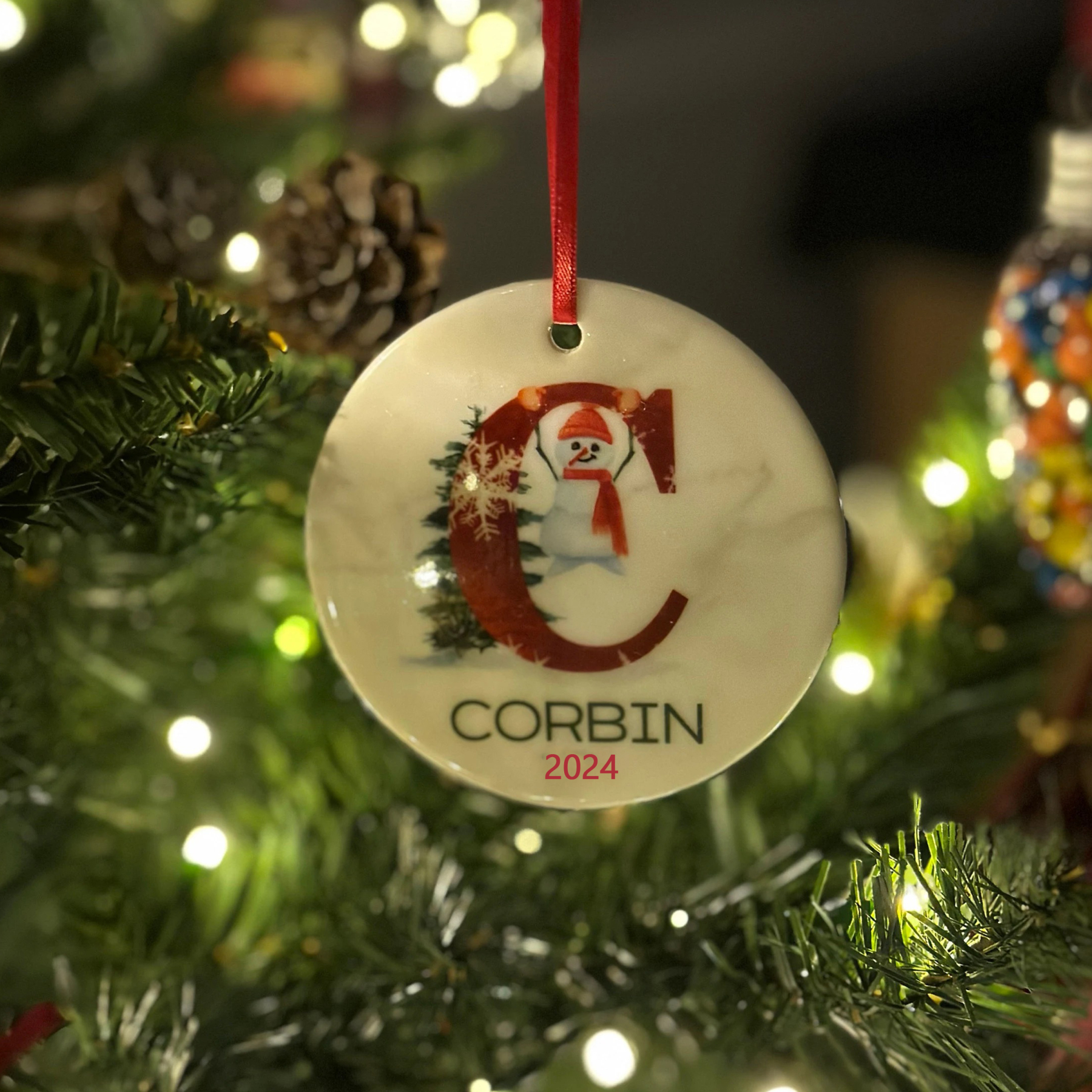 Personalized Christmas Snowman Monogram Ornaments Decoration | MCGift3609
