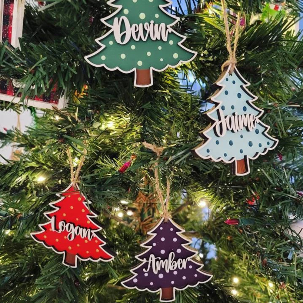 Personalized Colorful Christmas Tree Wood Ornament | MCGift69