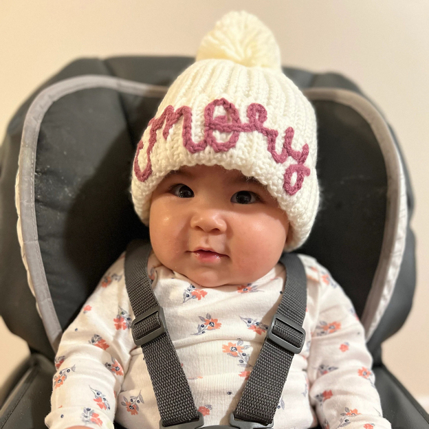 Personalized Hand Embroidery Pom Pom Beanie| HSKid44