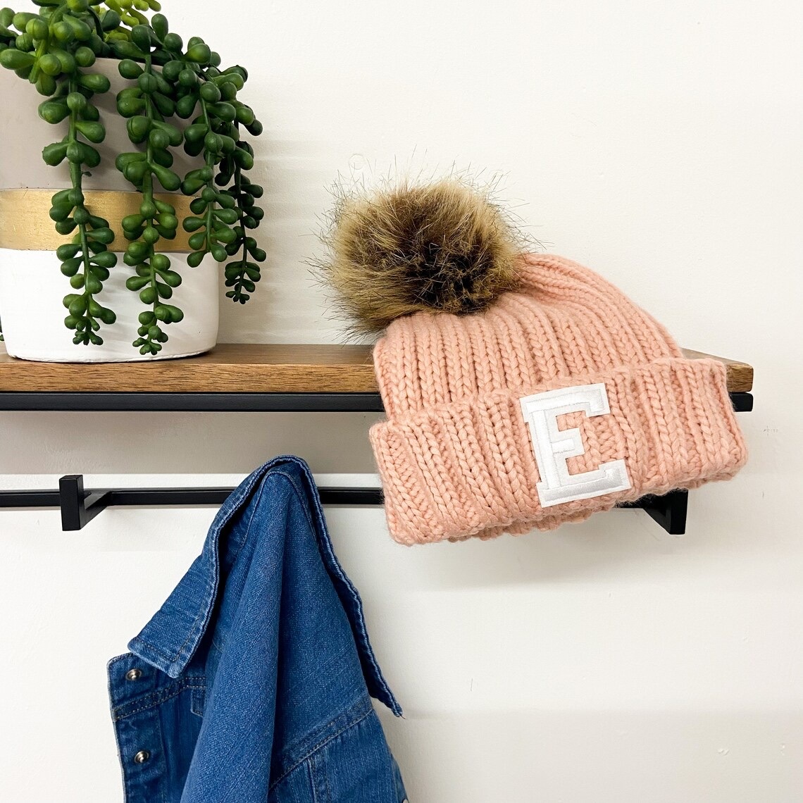 Personalized Initial Patch Pom Pom Beanie Hat | HSKid45