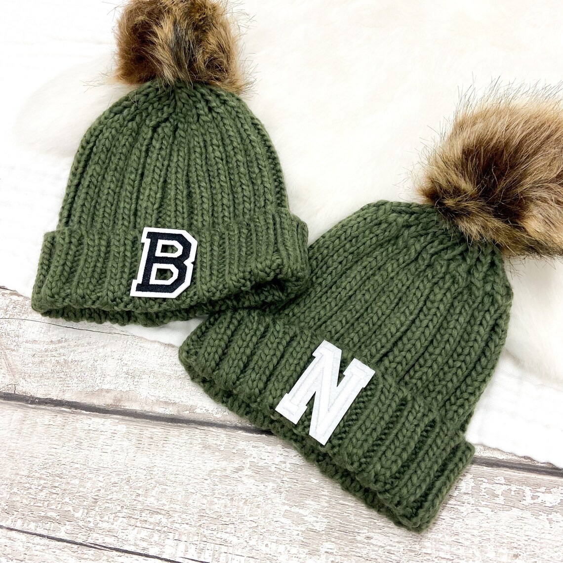 Personalized Initial Patch Pom Pom Beanie Hat | HSKid45