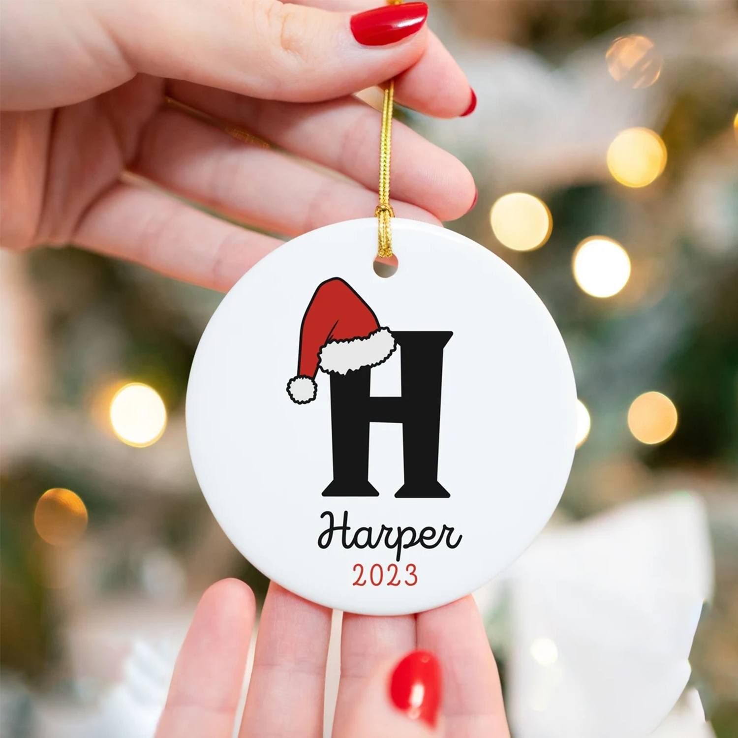 Personalized Christmas Hat Monogram Ornaments Decoration | MCGift5707