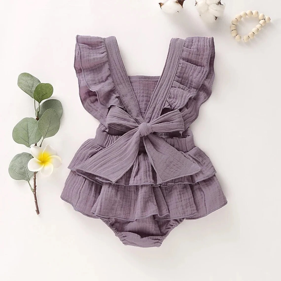 Personalized Embroidery Floral Name Ruffle Romper | CWBaby212