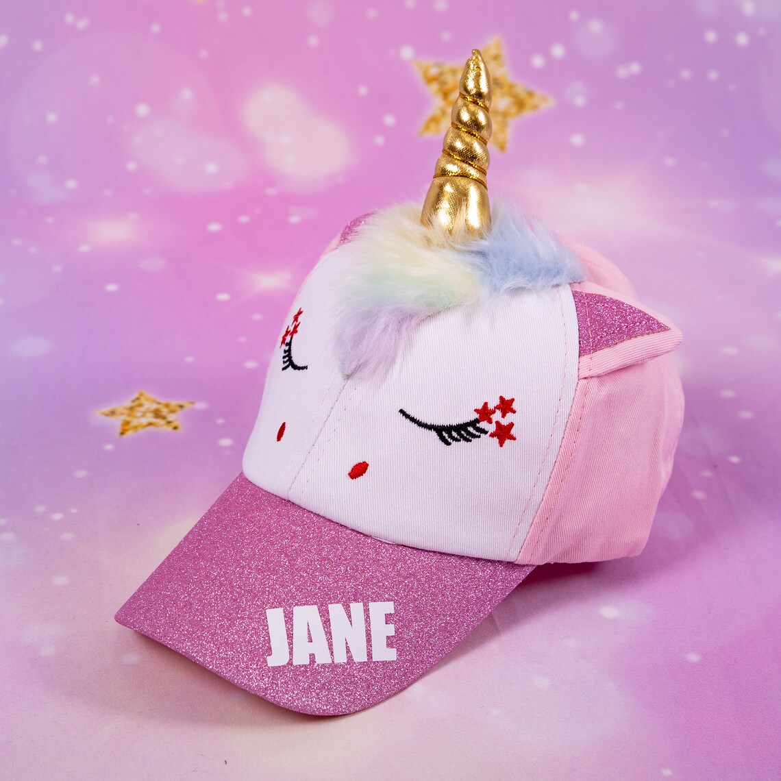 Personalized Unicorn Rainbow Shiny Glitter Baseball Cap | CWBeach120