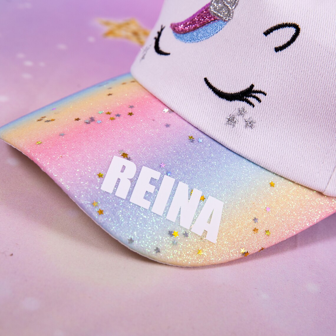 Personalized Unicorn Rainbow Shiny Glitter Baseball Cap | CWBeach120