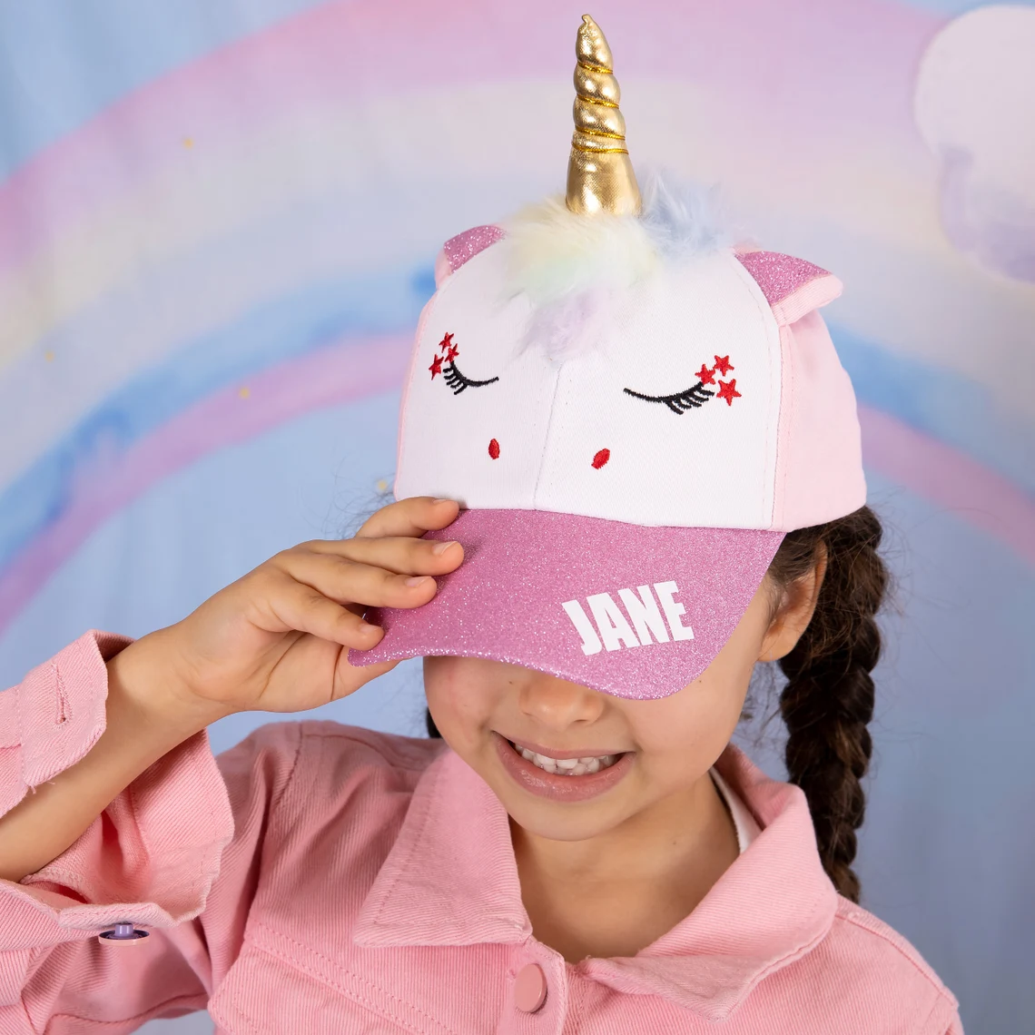Personalized Unicorn Rainbow Shiny Glitter Baseball Cap | CWBeach120