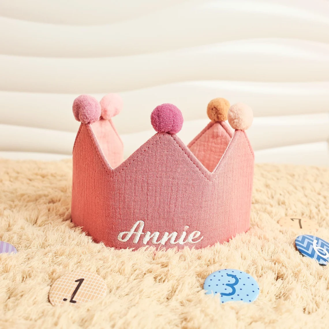 Personalized Hand Embroidered Baby First Birthday Crown | CWBaby210