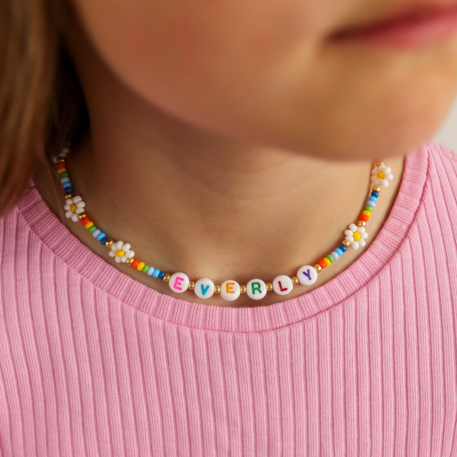 Personalized Kids Colorful Flower Bead Necklace｜CWBeach201