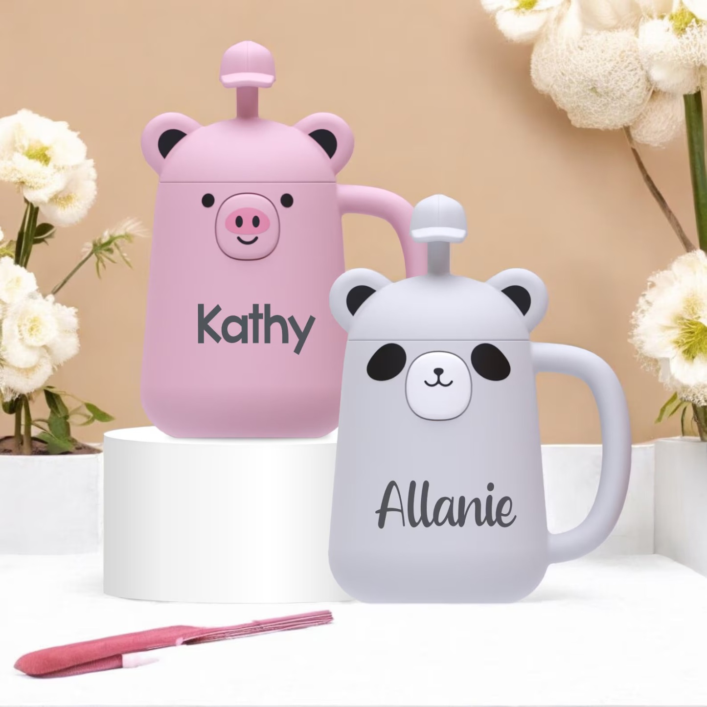 Personalized Silicone Cup with Lid and Straw | KidCup06