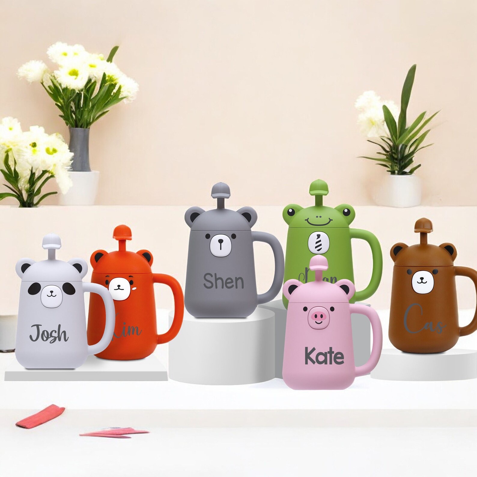 Personalized Silicone Cup with Lid and Straw | KidCup06