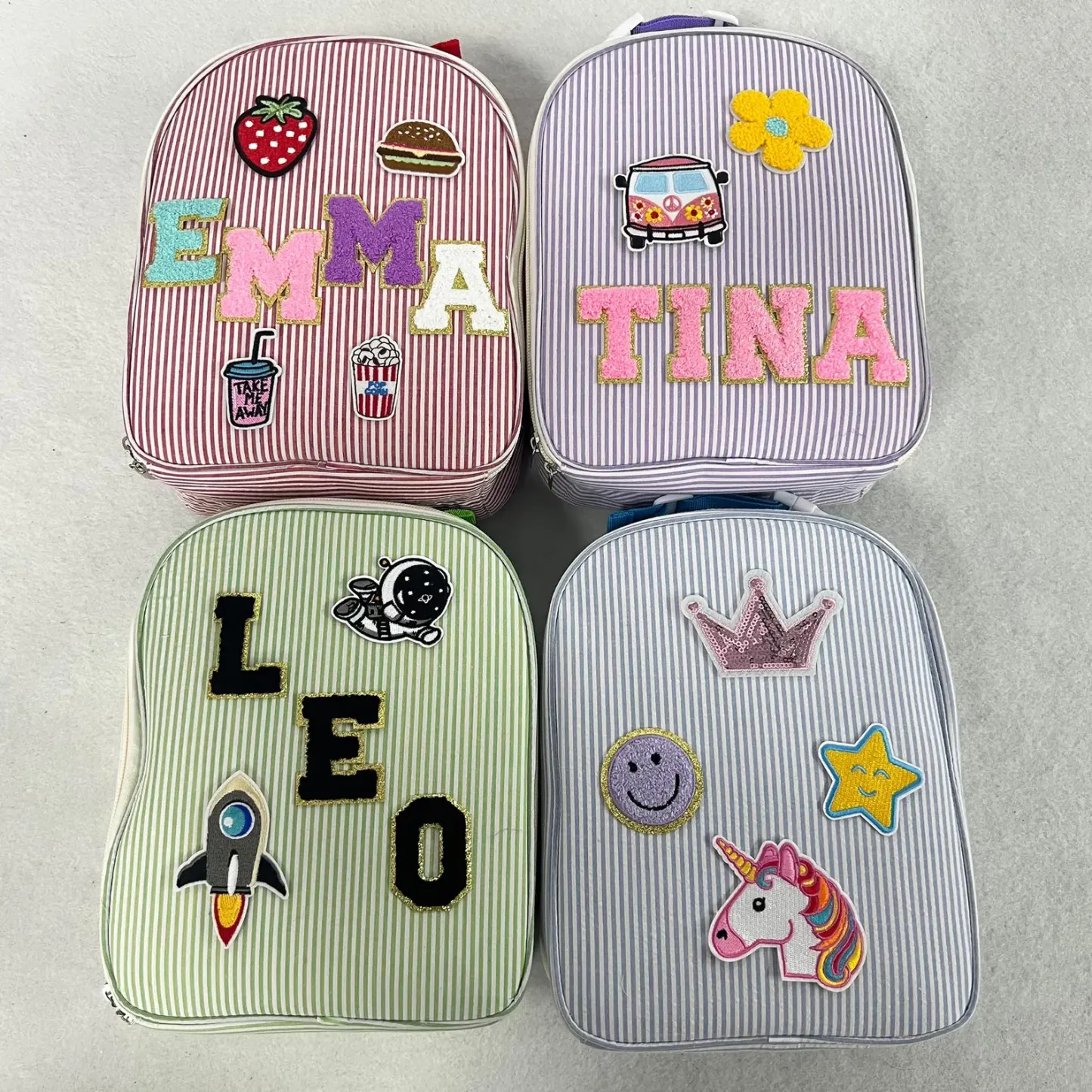 Personalized Chenille Patch Kids Seersucker Lunch Bag