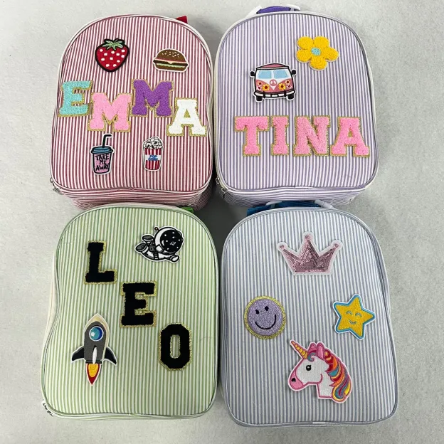 Personalized Chenille Patch Kids Seersucker Lunch Bag