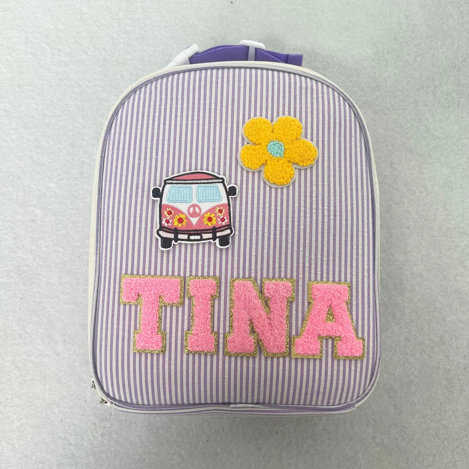 Personalized Chenille Patch Kids Seersucker Lunch Bag