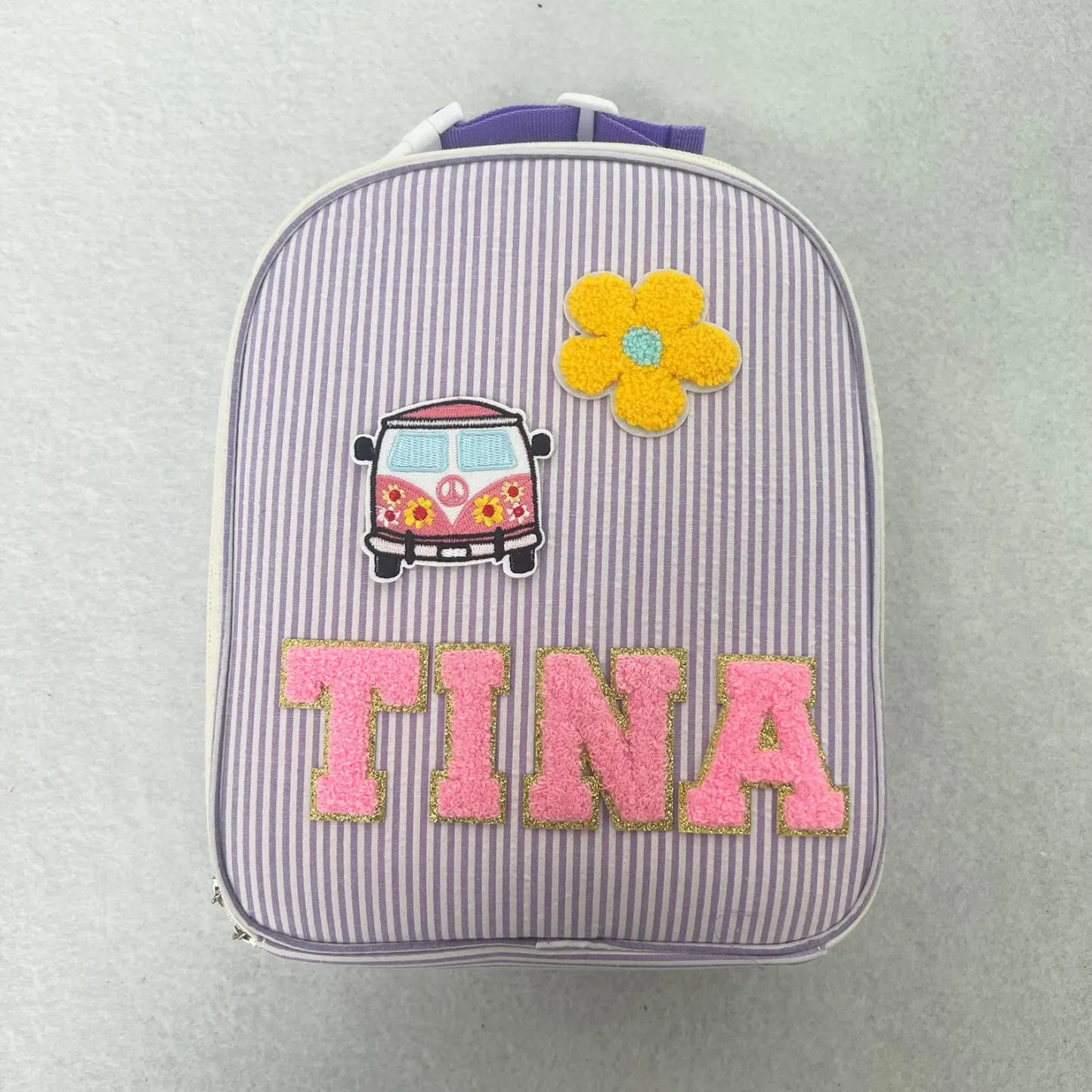 Personalized Chenille Patch Kids Seersucker Lunch Bag