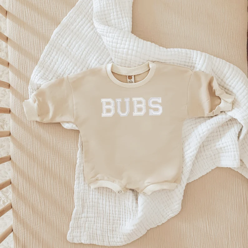 Personalized Letter Patch Neutral Baby Sweatshirt Romper | CWBaby114