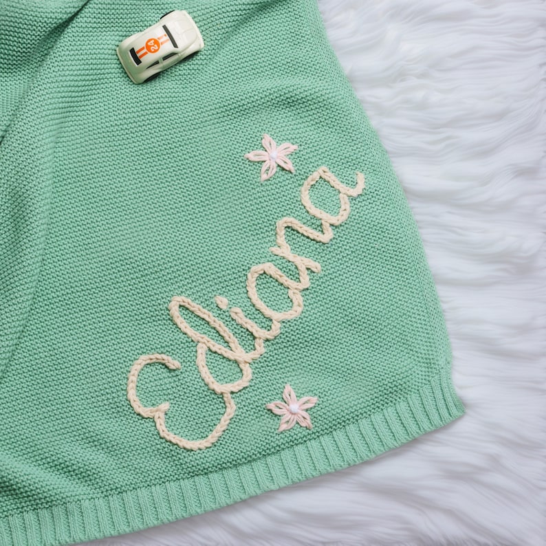 Personalized Hand Embroidered Knit Baby Blanket for Unique Gift | CWBaby52