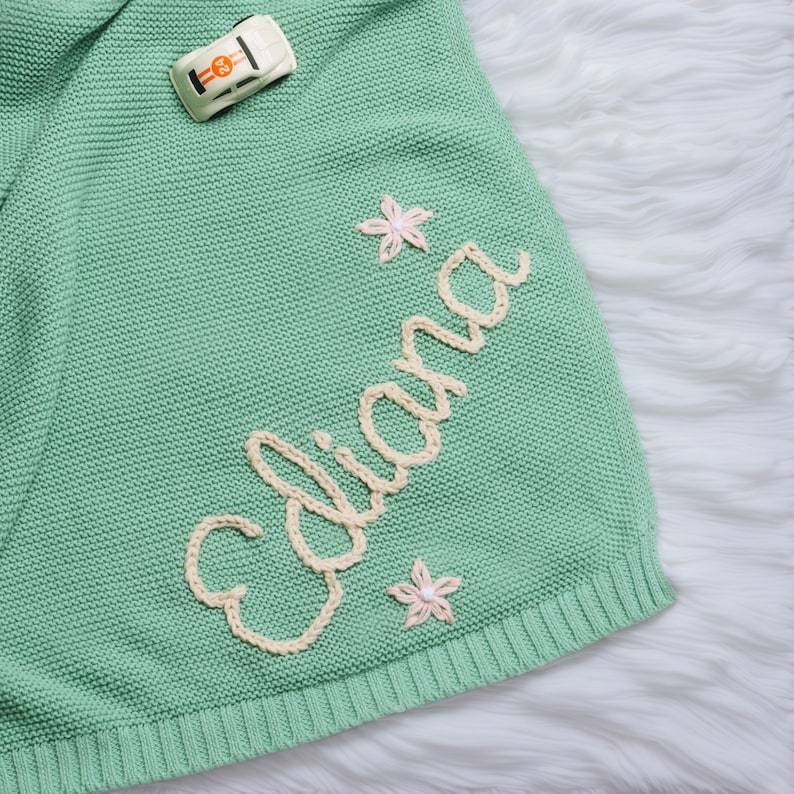 Personalized Hand Embroidered Knit Baby Blanket for Unique Gift | CWBaby52