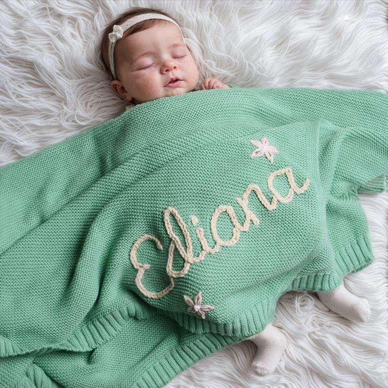 Personalized Hand Embroidered Knit Baby Blanket for Unique Gift | CWBaby52