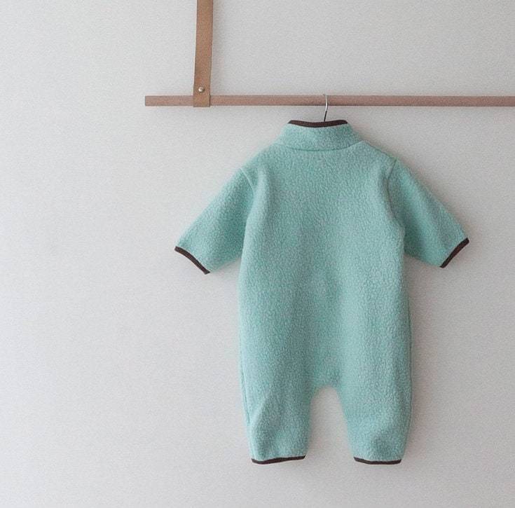 Personalized Leather Patch Baby Soft Sherpa Jumpsuit | CWBaby290